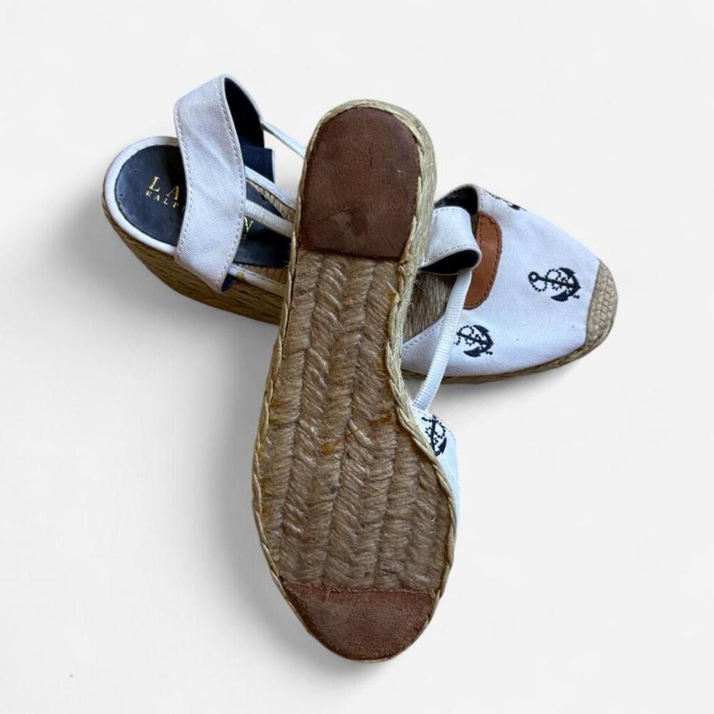 Ralph Lauren White Canvas Wedge Espadrilles Size 7 - Picture 4 of 6